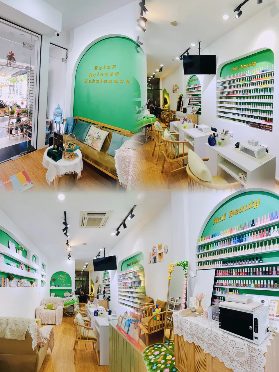 Phòng trị liệu Hannie Spa với giường spa trắng và ánh đèn ấm.